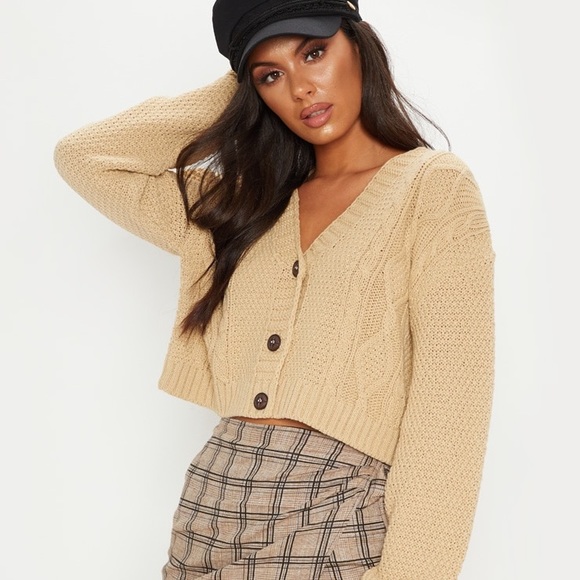 Camel Cable Cropped Cardigan - Picture 1 of 3